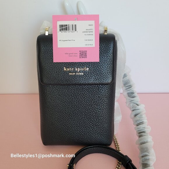 KATE SPADE Bradley North/South Pebbled Leather Phone Crossbody- Black color πβ - Picture 14 of 16